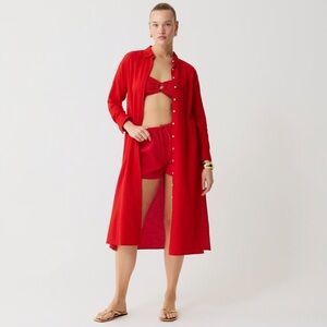 J. Crew Long Beach Shirt Red Airy Gauze Medium Button Down Shirt Dress Cotton